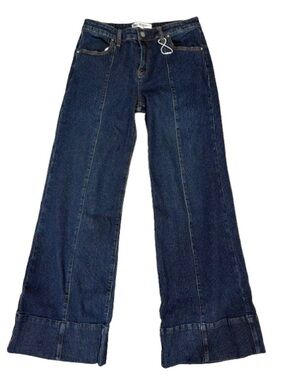 Freckled Poppy x Risen Hi-Rise Wide Leg Jeans Dark Wash Stretch Denim Women’s 7